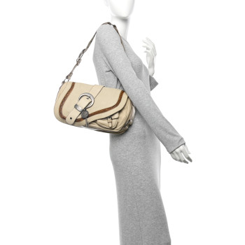 CHRISTIAN DIOR Calfskin Medium Gaucho Double Saddle Bag Ivory