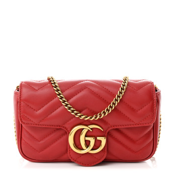 GUCCI Calfskin Matelasse Super Mini GG Marmont Shoulder Bag Hibiscus Red