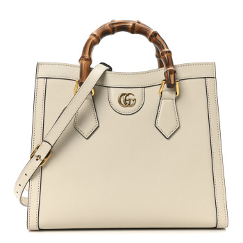 GUCCI Wonka Grain Calfskin Small Diana Tote Bag Mystic White Cuir