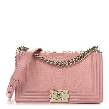 CHANEL Snakeskin Medium Boy Flap Light Pink