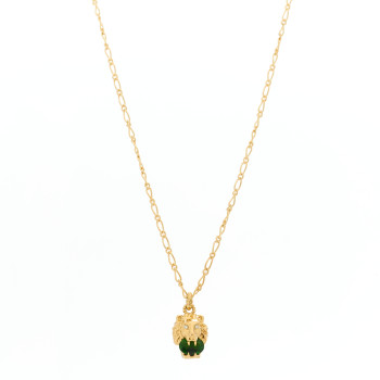 GUCCI 18K Yellow Gold Diamond Chrome Diopside Lion Head Necklace