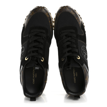 LOUIS VUITTON Suede Monogram Run Away Sneakers 38 Black