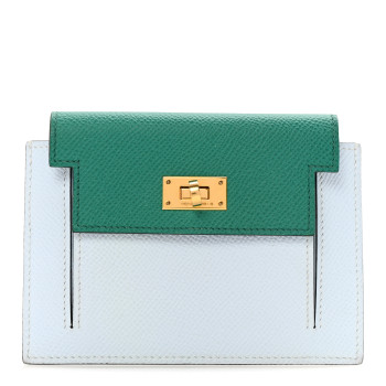 HERMES Epsom Tricolor Kelly Pocket Compact Wallet Vert Jade Bleu Brume Vert Bosphore