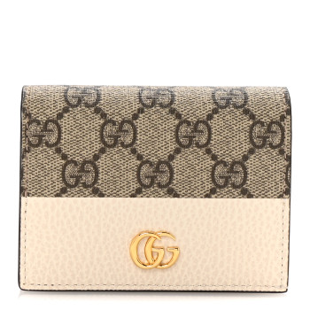 GUCCI Dollar Calfskin GG Supreme Monogram GG Marmont Card Case Mystic White Beige Ebony