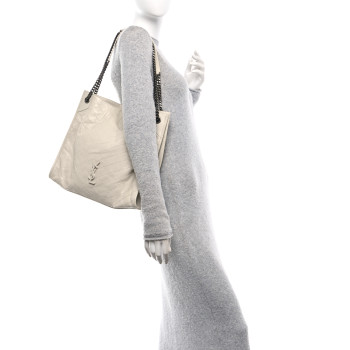 SAINT LAURENT Crinkled Calfskin Matelasse Monogram Large Niki Shopper Tote Cream Soft