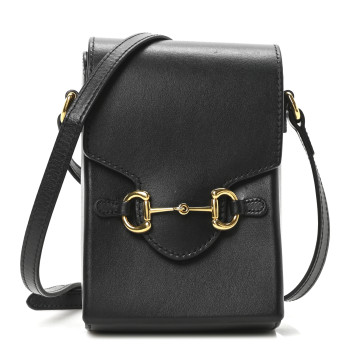 GUCCI Boarded Plutone Calfskin Mini Horsebit 1955 Crossbody Bag Black