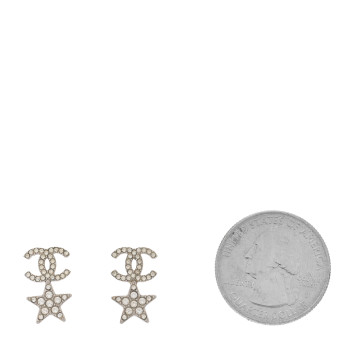 CHANEL Crystal CC Starfall Drop Earrings Silver