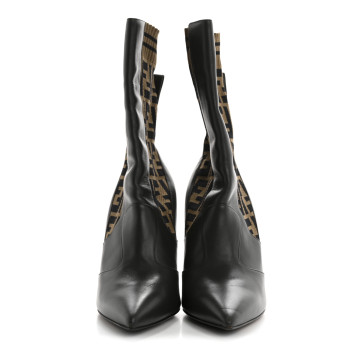 FENDI Nappa Microfiber Fabric FF Rockoko 105mm Sock Boots 37 Ebano Tobacco Black