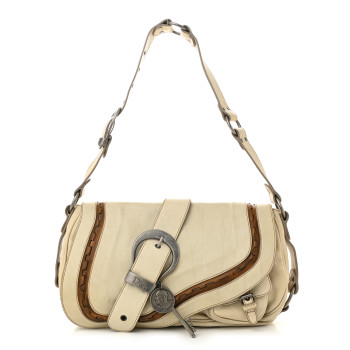 CHRISTIAN DIOR Calfskin Medium Gaucho Double Saddle Bag Ivory