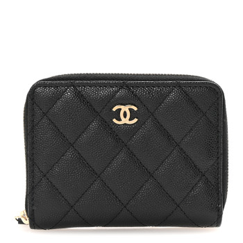 CHANEL Caviar Quilted Small Zip Around Wallet Black