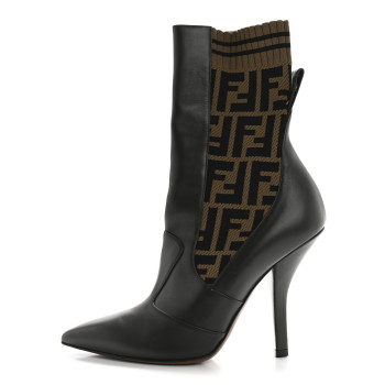 FENDI Nappa Microfiber Fabric FF Rockoko 105mm Sock Boots 37 Ebano Tobacco Black