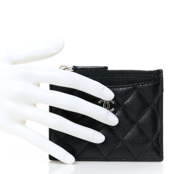 CHANEL Caviar Quilted CC Zip Card Holder Black