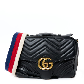 GUCCI Calfskin Matelasse Sylvie Web Small GG Marmont Top Handle Shoulder Bag Black