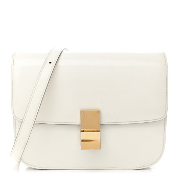 CELINE Spazzolato Calfskin Medium Classic Box Flap Bag White