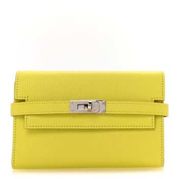 HERMES Chevre Mysore Medium Kelly Wallet Lime