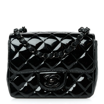 CHANEL Patent Calfskin Quilted Mini Square Flap So Black