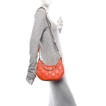 GUCCI Calfskin GG Matelasse Small Hobo Shoulder Bag Spring Orange Natural