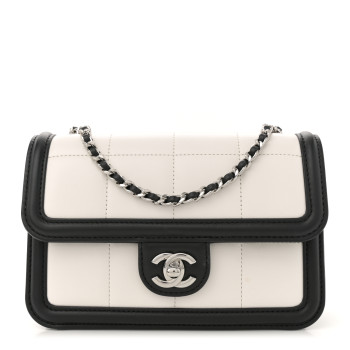 CHANEL Lambskin Calfskin Mini Chocolate Bar Flap Bag White Black