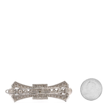 CHANEL Metal Crystal CC Logo Bow Brooch Silver