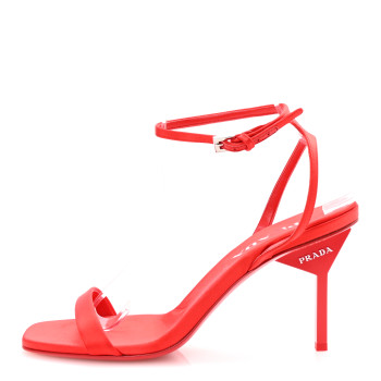 PRADA Satin Logo Slingback Sandals 40 Red