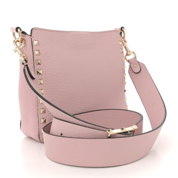 VALENTINO GARAVANI Pebbled Calfskin Mini Rockstud Flip-Lock Messenger Bag Water Rose