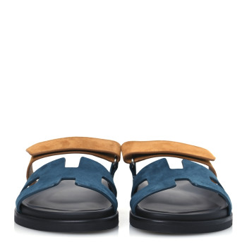 HERMES Suede Goatskin Womens Chypre Sandals 39 Vert Mousse Naturel