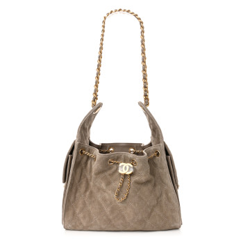CHANEL Suede Quilted Small Chanel 25 Handbag Dark Grey