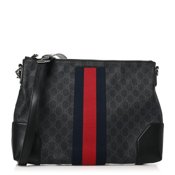 GUCCI Soft GG Supreme Monogram Appia Calfskin Web East West Messenger Bag Black Grey