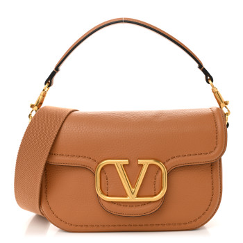 VALENTINO GARAVANI Soft Grainy Calfskin Alltime Shoulder Bag Almond Beige