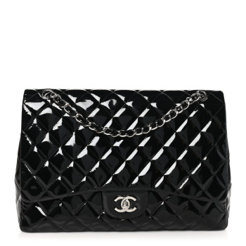 CHANEL Patent Quilted Maxi Single Flap Black