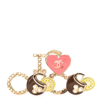 CHANEL Metal Resin Pearl I Love Coco Brooch Gold Brown Pink