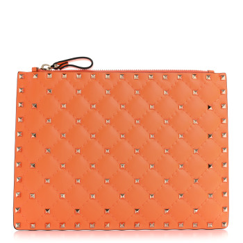VALENTINO GARAVANI Nappa Rockstud Spike Pouch Neon Orange