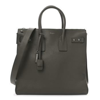 SAINT LAURENT Grained Calfskin Sac De Jour Souple North South Tote Kaki Militaire