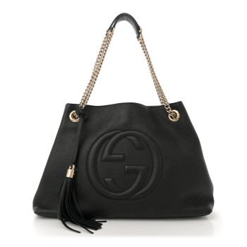 GUCCI Pebbled Calfskin Medium Soho Chain Shoulder Bag Black