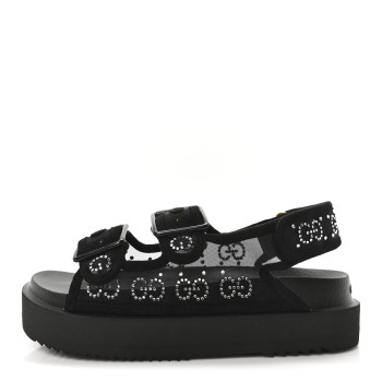 GUCCI Tela Retino Kid Scamosciato Crystal GG Monogram Womens Dad Sandals 36 Black