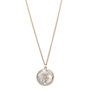 CHANEL Resin Glitter CC Necklace Gold Silver