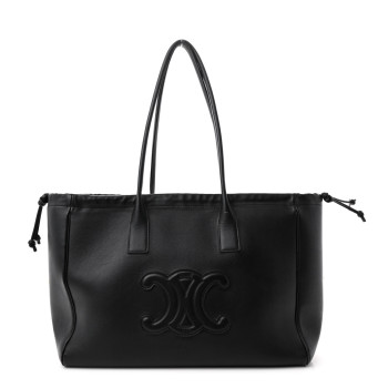 CELINE Smooth Calfskin Cuir Triomphe Cabas Drawstring Black