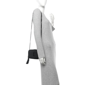 SAINT LAURENT Grain De Poudre Matelasse Monochrome Monogram Mini Lou Camera Bag Black
