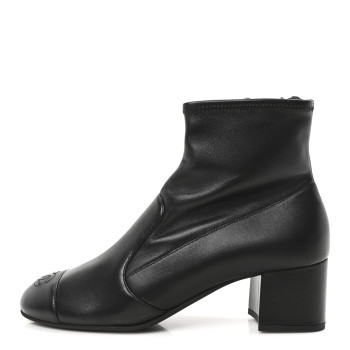 CHANEL Stretch Lambskin Cap Toe CC Short Boots 41 Black