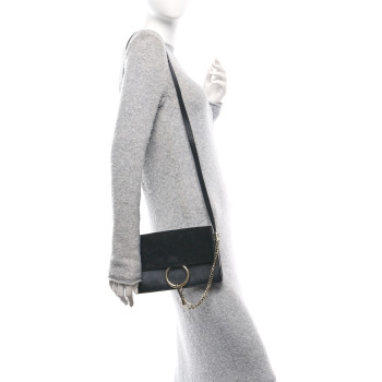 CHLOE Suede Calfskin Small Faye Shoulder Bag Black