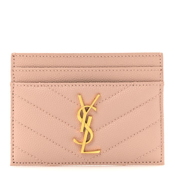 SAINT LAURENT Grain De Poudre Matelasse Chevron Monogram Credit Card Case Pale Pink