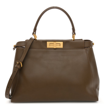FENDI Vitello Morgan Snakeskin Medium Peekaboo Iconic Satchel Foresta