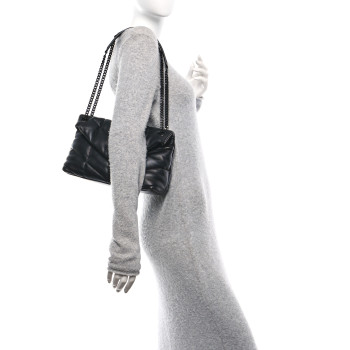 SAINT LAURENT Lambskin Quilted Monogram Monochrome Small Loulou Puffer Chain Satchel Black