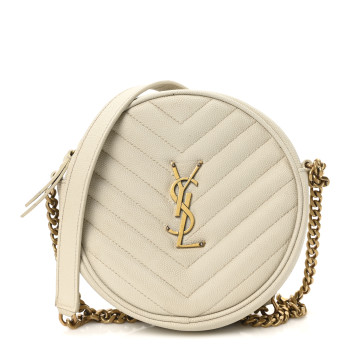SAINT LAURENT Grain De Poudre Matelasse Chevron Quilted Round Vinyle Camera Bag Crema Soft