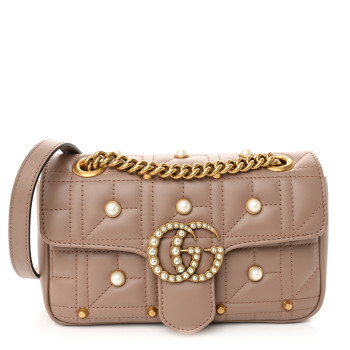 GUCCI Calfskin Matelasse Studded Mini Pearly GG Marmont Shoulder Bag Porcelain Rose