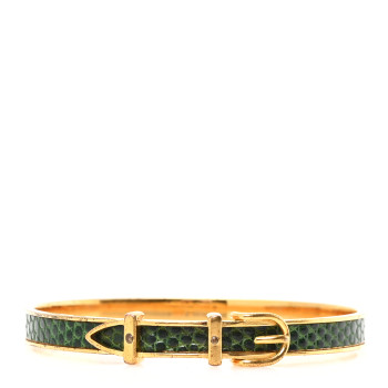 HERMES Lizard Narrow Belt Buckle Bangle Bracelet Vert Moyen