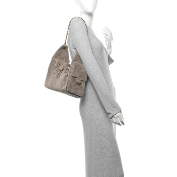 CHANEL Suede Quilted Small Chanel 25 Handbag Dark Grey