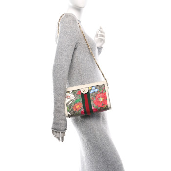 GUCCI GG Supreme Monogram Flora Web Small Ophidia Chain Shoulder Bag White