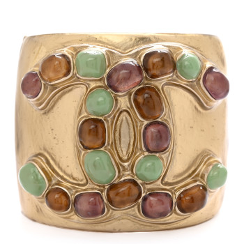 CHANEL Metal Gripoix Poured Glass CC Cuff Gold Multicolor