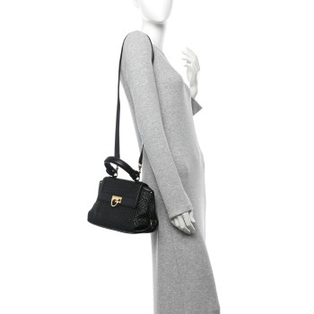 SALVATORE FERRAGAMO Woven Nappa Sofia Satchel Black